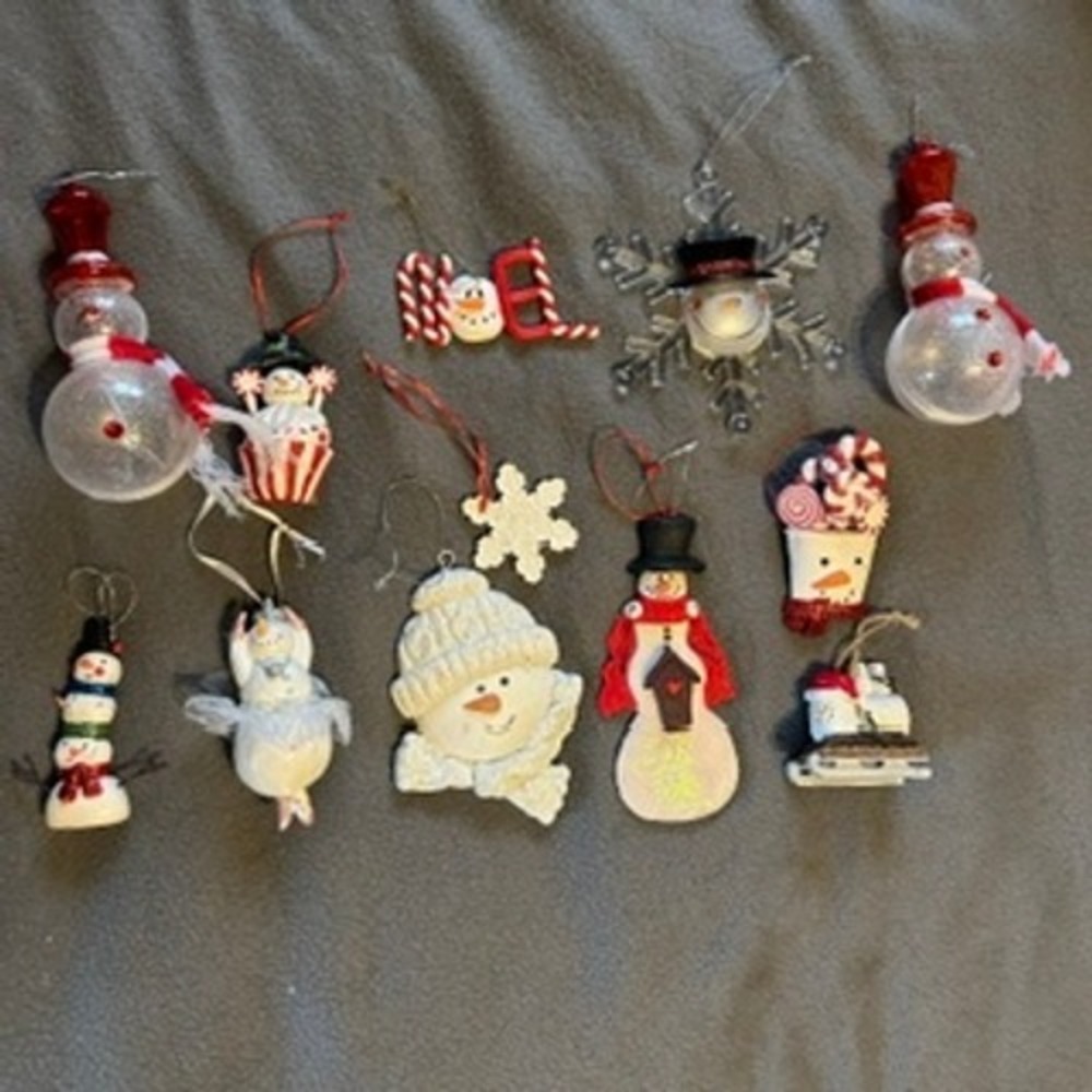 Vtg Snowman Christmas Ornament Resin Plastic Ceramic Lot Smores Ballerina 12 pc